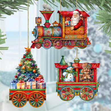 Santa's Train Wooden Ornaments Set of 3 by G. Debrekht - Christmas Décor - 8100202S3