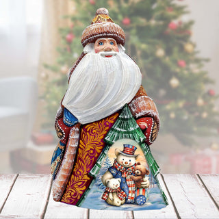 American-style Snowman Santa Hand-Painted WOODCARVED Figurine by G. DeBrekht - Christmas Santa Snowman Décor - 8208013
