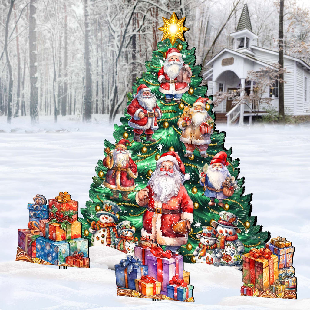 Santa Claus-Themed Christmas Tree Set Outdoor Indoor Décor Wooden Christmas Decoration by G. Debrekht Christmas Décor - 8191516F-G