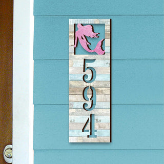 Coastal House Number Sign - Mermaid Wooden Address Plaque - Custom Home Handcrafted Wooden Address Sign MA989808