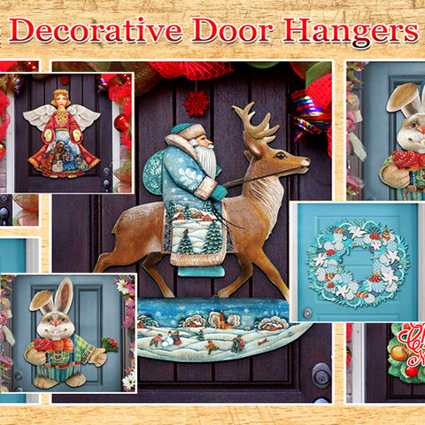 G.DeBrekht Christmas Woodsy Deer scenic Wooden Decorative Door Hanger