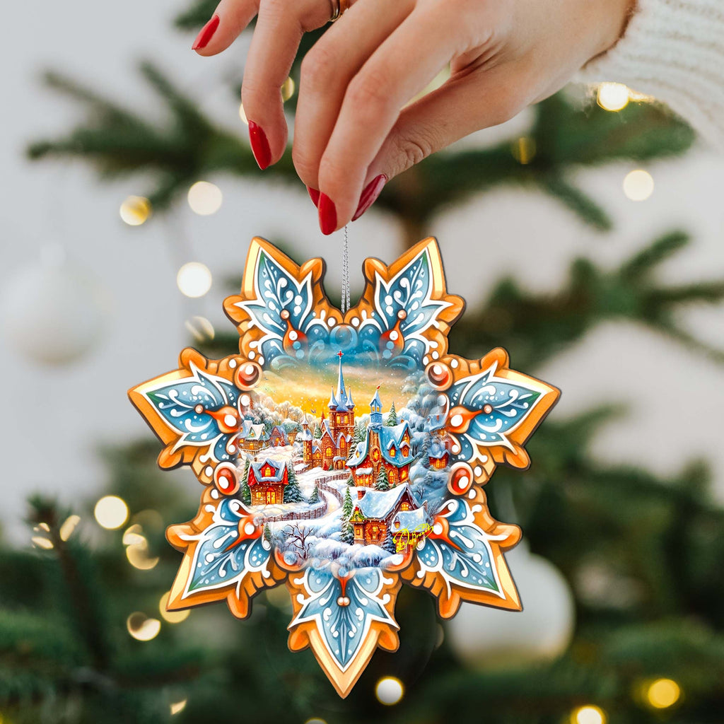 Christmas Night Snowflake Wooden Ornaments by G. Debrekht - Christmas Decor - 8688416