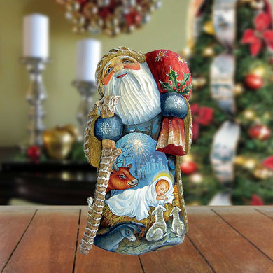 Peaceful Devotional Santa Hand-Painted WOODCARVED Figurine by G.DeBrekht - Nativity Holiday Decor - 243012