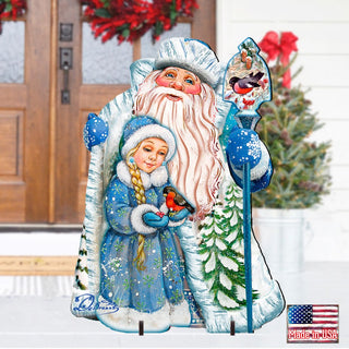 Santa with Girl Christmas Outdoor Decor by G. DeBrekht - Christmas Santa Snowman Decor - 8111410F