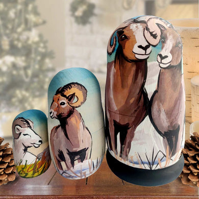 Ram Matreshka Nesting Hand-Painted Doll Set of 3 by G. DeBrekht - Wildlife Holiday Decor - 14773