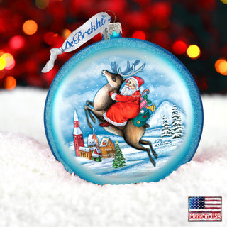 Reindeer Santa Glass Ornament by G. DeBrekht - Christmas Santa Snowman Decor - 744-014B