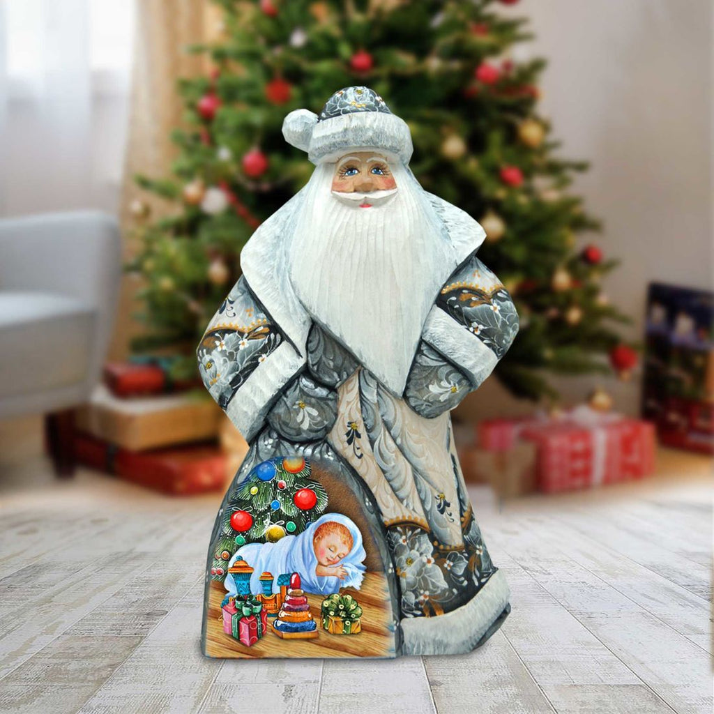 Baby's First Christmas Santa Hand-Painted WOODCARVED Figurine by G. DeBrekht - Christmas Decor - 8214819