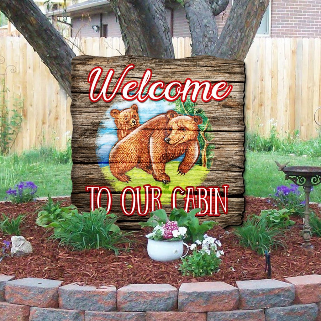 Welcome Cabin Bears Wall Door Hanger by G. DeBrekht - Wildlife Holiday Decor - 8114080H
