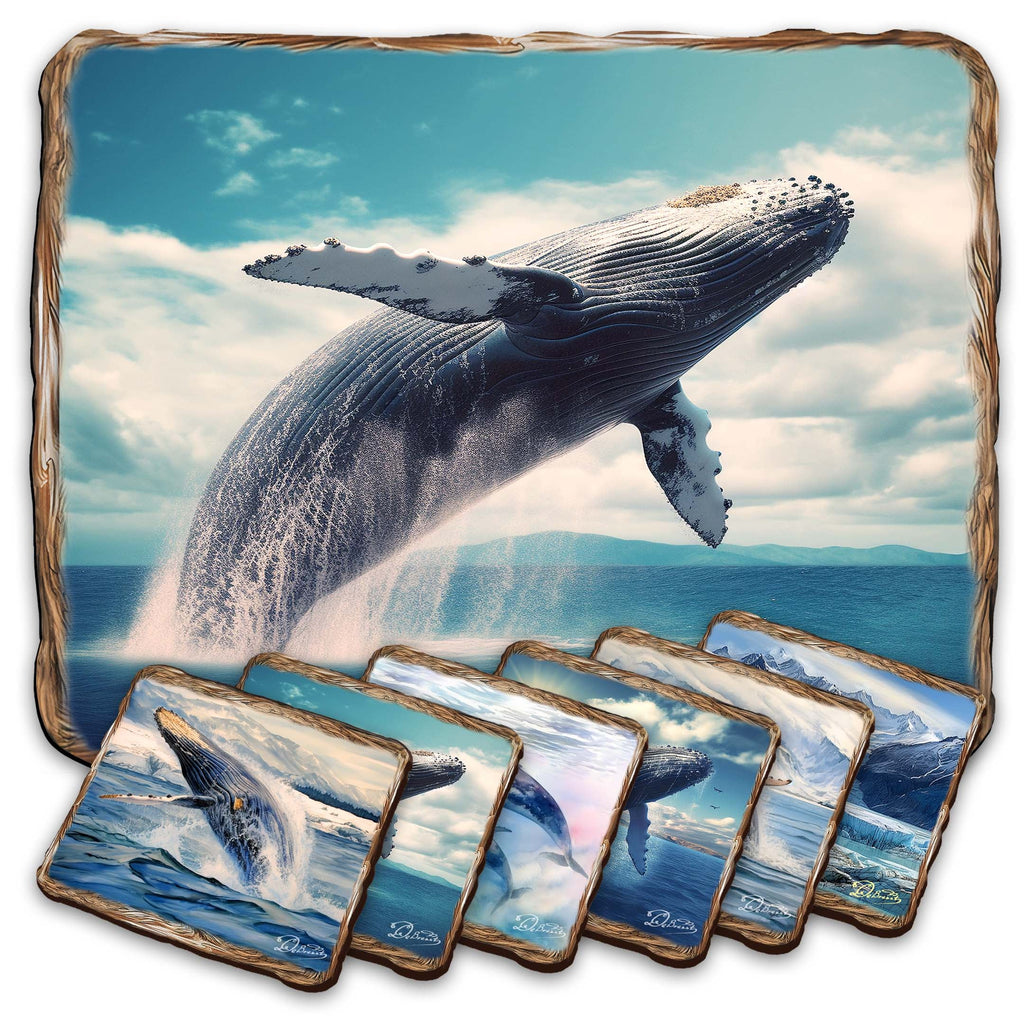 Humpback Whale Wooden Cork Placemat and Coasters Gift Set of 7 by Nature Wonders Nature Wildlife Decor  - 85403C-S7