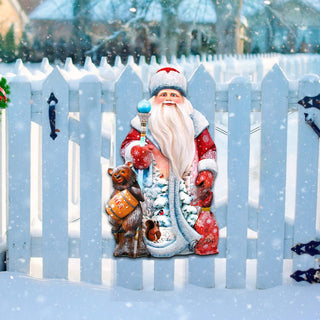 Santa and a Honey Bear Door Decor by G. DeBrekht - Christmas Santa Snowman Decor - 8128811H