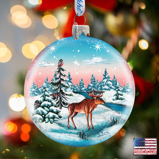 Winter Moose Ball Glass Ornament by G. DeBrekht - Wildlife Holiday Decor - 73417