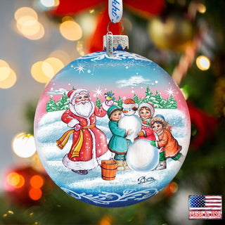 Christmas Village Ball Glass Ornament by G. DeBrekht - Christmas Santa Snowman Decor - 73320