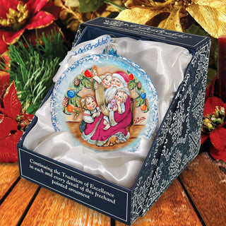 Santa List Circle Glass Ornament by G. DeBrekht - Christmas Santa Snowman Decor - 744-011