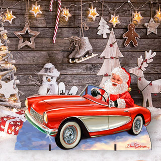 Santa Sports Car Christmas Outdoor Scene by D. Gelsinger - Christmas Santa Snowman Decor - 8461030F-1554
