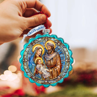 Classical Holy Family Wreath Glass Ornament by G. Debrekht - Nativity Holiday Decor - 759-057