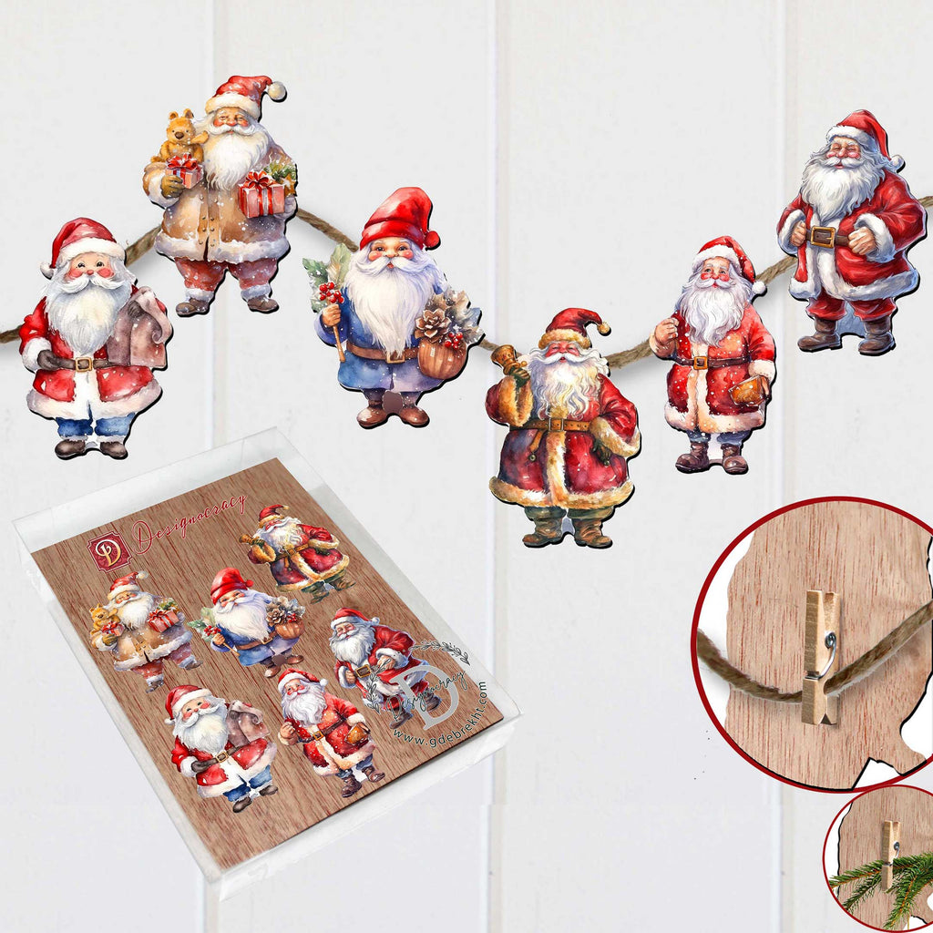 Santa Clip-On Eco Wood Decorative Ornaments Set of 6 by G. Debrekht - Christmas Decor - 8090009C-S6