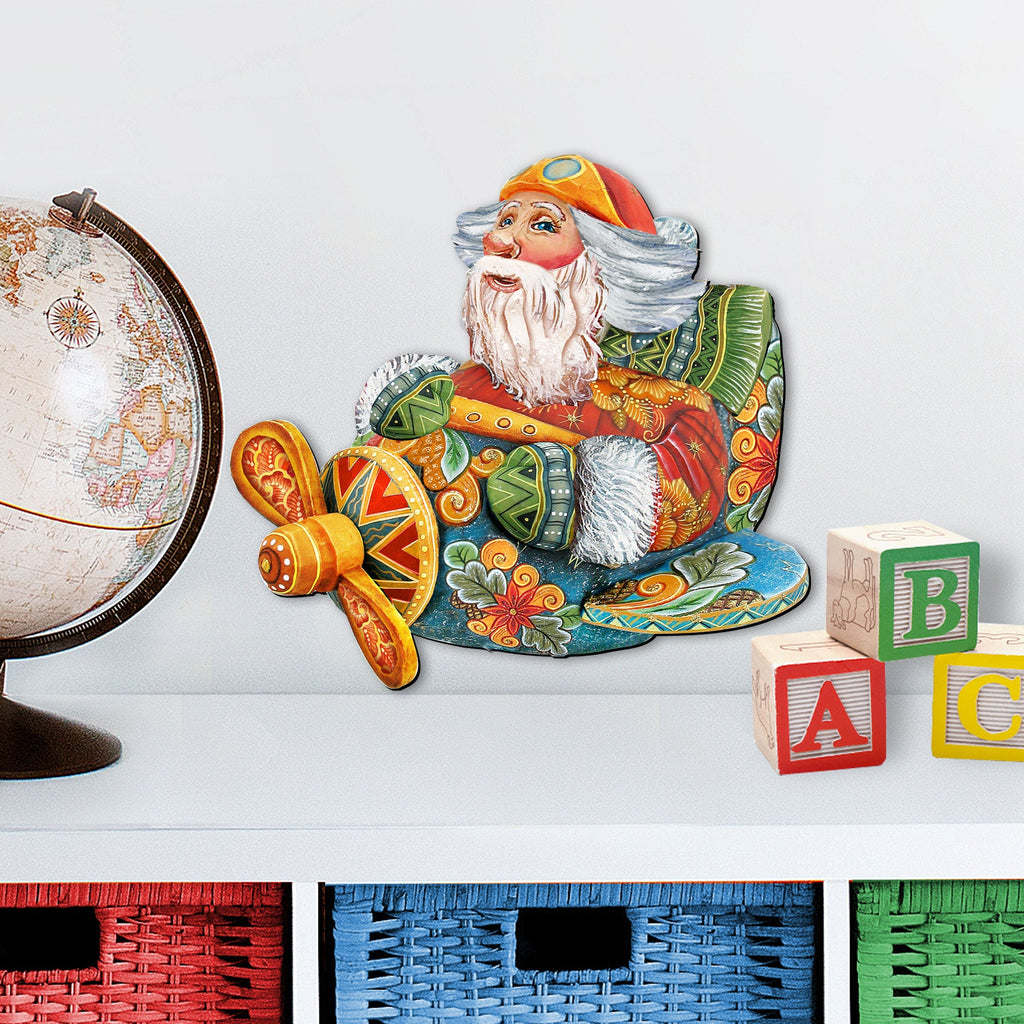 Santa On the Airplane Door Decor by G. DeBrekht - Christmas Santa Snowman Decor - 8112030H