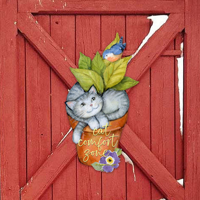 Cat Lovers Welcome Sign Cats Comfort Zone in a Pot Door Wreath - Handmade Gift for Porch Decor by Susan Winget - 8471214H-SW