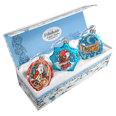 Christmas Night Mercury Glass Ornaments Set of 3 by G. DeBrekht - Christmas Santa Snowman Decor - 770103-2S3