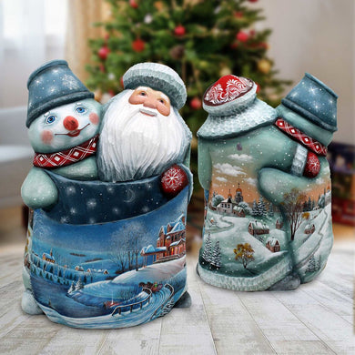 Santa Snowman Bag Hand-Painted WOODCARVED Masterpiece by G. DeBrekht - Christmas Santa Snowman Decor - 2821709