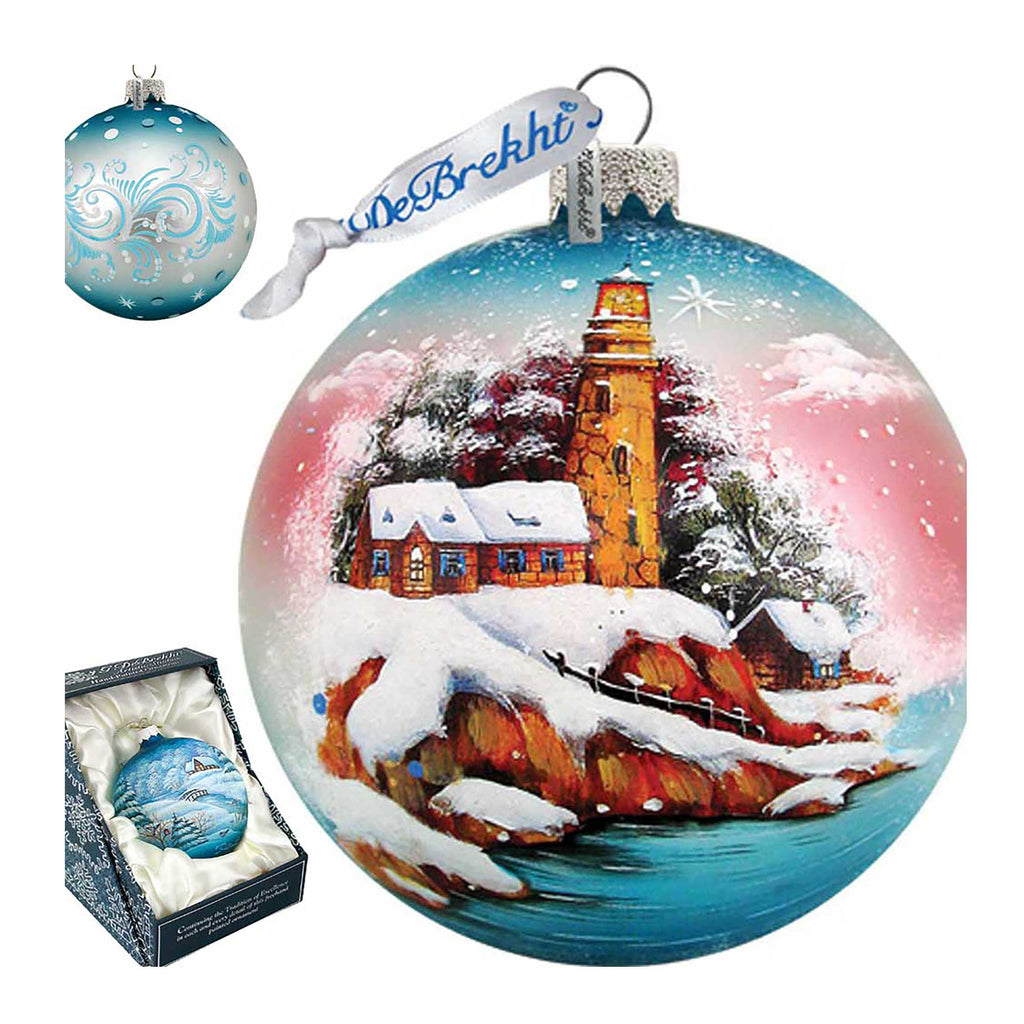 Harbor Light Ball Glass Ornament by G. DeBrekht - Coastal Holiday Decor - 73131