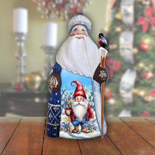 Flower Gnome Santa Hand-Painted WOODCARVED Masterpiece Figurine by G. DeBrekht - Christmas Decor - 8215951