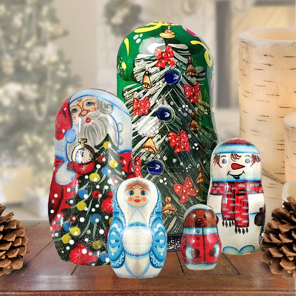 Mr. & Mrs. Christmas Matreshka Nesting Hand-Painted Doll Set of 5 by G. DeBrekht - Christmas Decor - 1101512-2