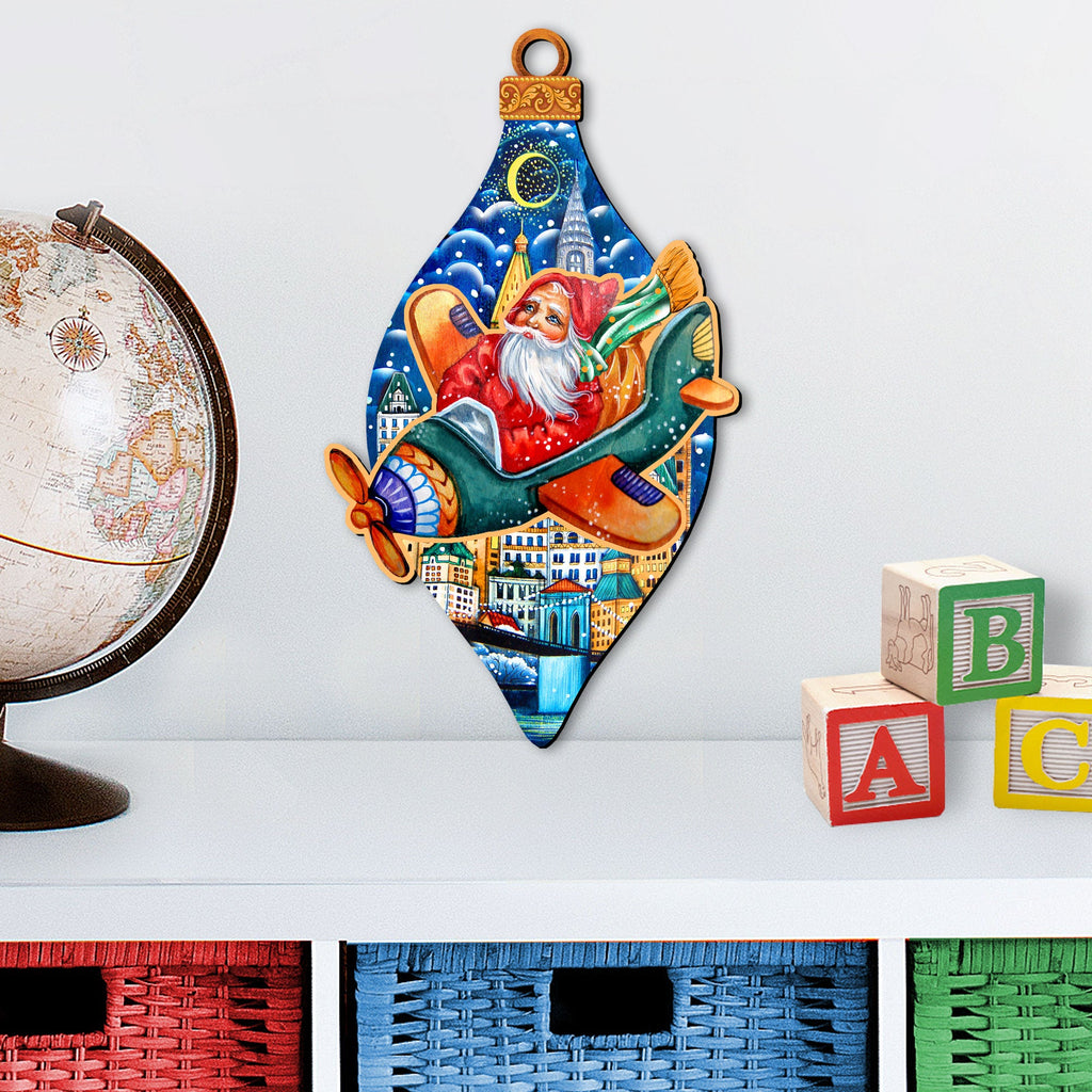 Santa On an Airplane Christmas Door Decor by G. DeBrekht - Christmas Santa Snowman Decor - 8112170H