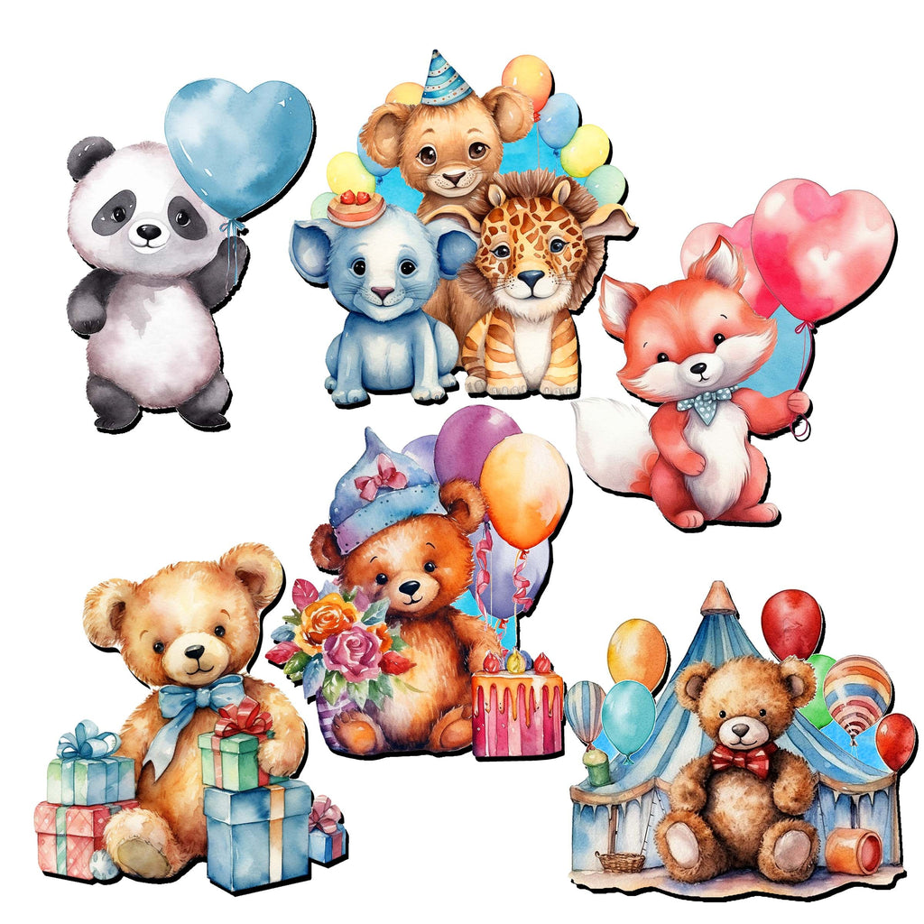 Happy Birthday Decorative Wooden Magnets Set of 6 by G. Debrekht - Family Love Decor - 8090035G-S6
