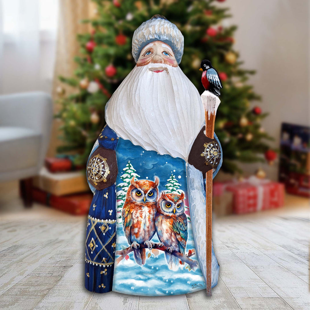 Couple of Owls Santa Hand-Painted WOODCARVED Masterpiece Figurine by G. DeBrekht - Christmas Decor - 8215953