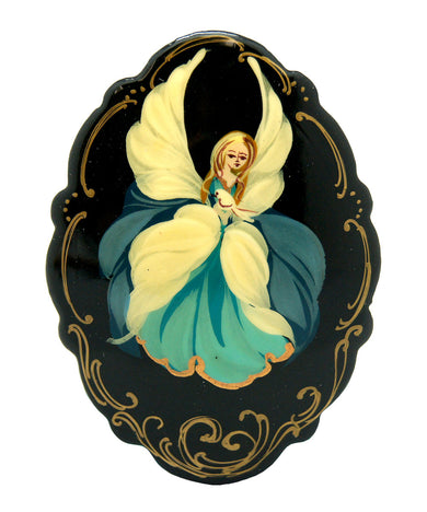 Handpainted Jewelry Lacquered Miniature Brooch Pin by G.DeBrekht Unique Handmade Gift Collectible and Home Decoration