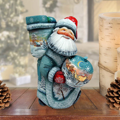Christmas Snowman Santa with Ball Hand-Painted WOODCARVED Figurine by G. DeBrekht - Christmas Decor - 821457-2
