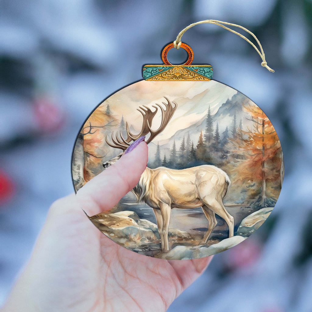Elk in Alaskan Heights Wooden Ornaments by G.Debrekht - Wildlife Holiday Decor - 870056