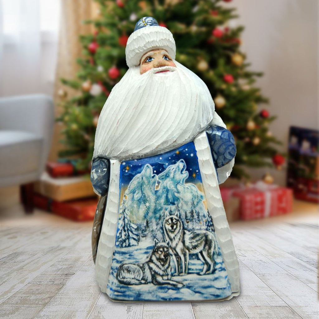 Santa Winter Wolves Hand-Painted WOODCARVED Masterpiece by G. DeBrekht - Wildlife Holiday Decor - 821544