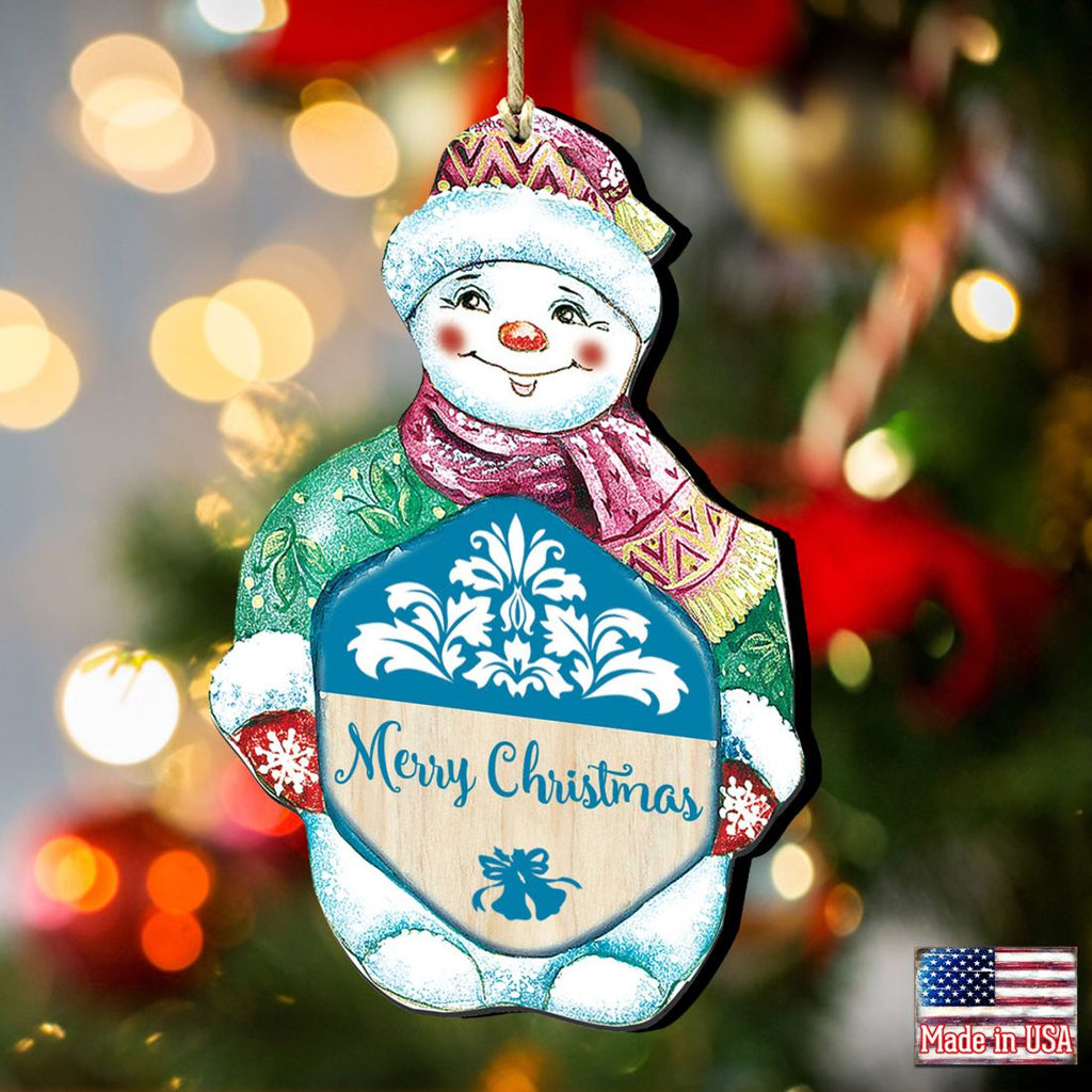 Merry Christmas Snowman Wooden Ornaments by G. DeBrekht - Christmas Santa Snowman Decor - 8116101-MC