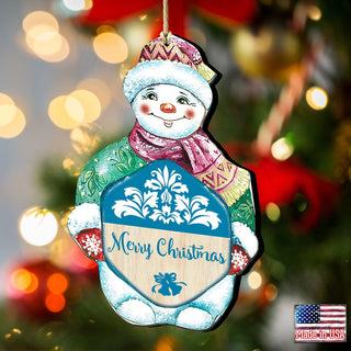 Merry Christmas Snowman Wooden Ornaments by G. DeBrekht - Christmas Santa Snowman Decor - 8116101-MC