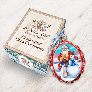 Gift Giving with Snowman Santa Mercury Glass Ornament by G. DeBrekht - Christmas Santa Snowman Decor - 773013-2