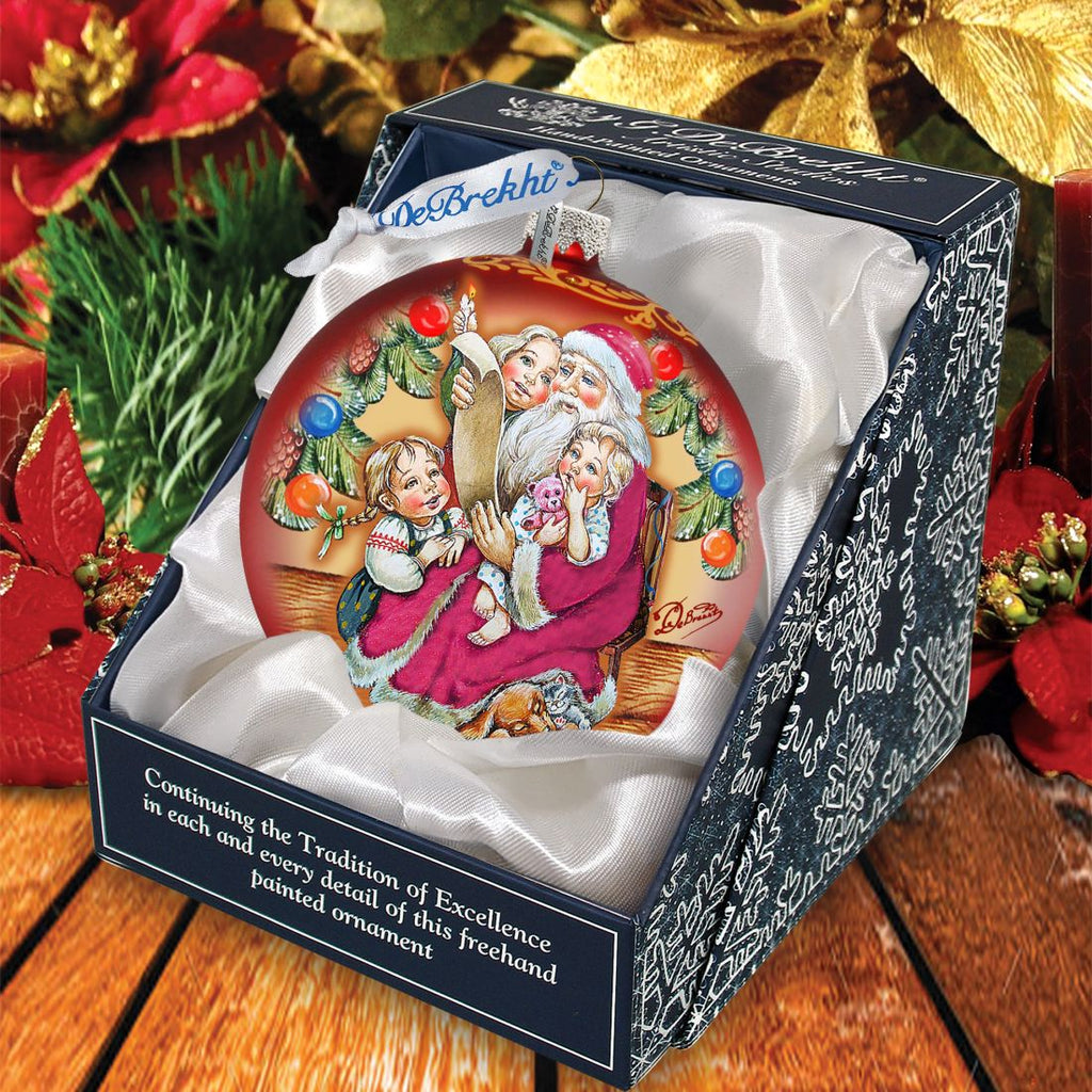 Santa Gift List Glass Ornament by G. DeBrekht - Christmas Santa Snowman Decor - 73364