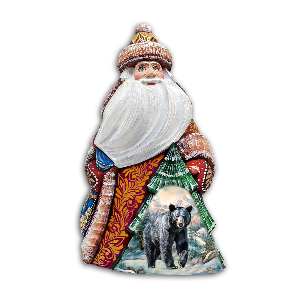 Mystical Grizzly Santa Hand-Painted WOODCARVED Figurine by G. DeBrekht - Christmas Santa Snowman Decor - 8208015
