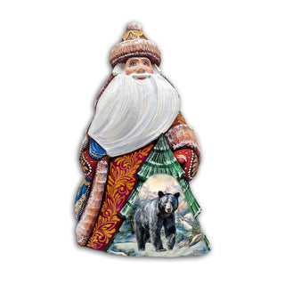 Mystical Grizzly Santa Hand-Painted WOODCARVED Figurine by G. DeBrekht - Christmas Santa Snowman Decor - 8208015