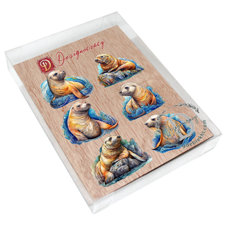 Coastal Sea Lions Clip-On Eco Wood Decorative Ornaments Set of 6 by G. Debrekht - Wildlife Decor - 8090127C-S6