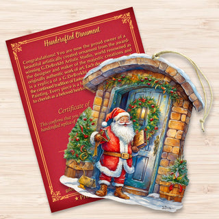 Joyful Moments at the Doorstep Wooden Ornaments by G. Debrekht Christmas Santa Snowman Decor - 8611046