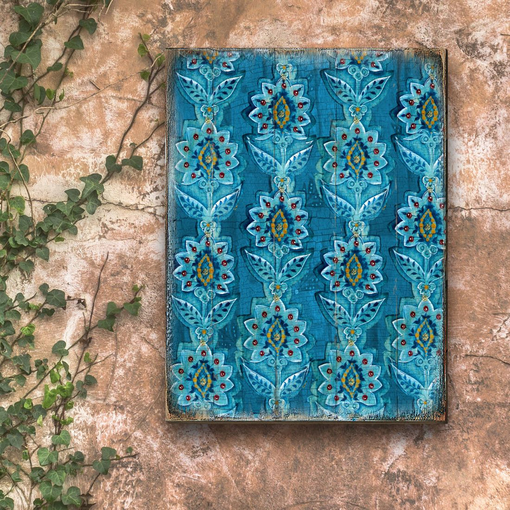 Blue Floral Rustic Wooden Wall Art by G. DeBrekht - Floral Ornamental Decor - 95016B