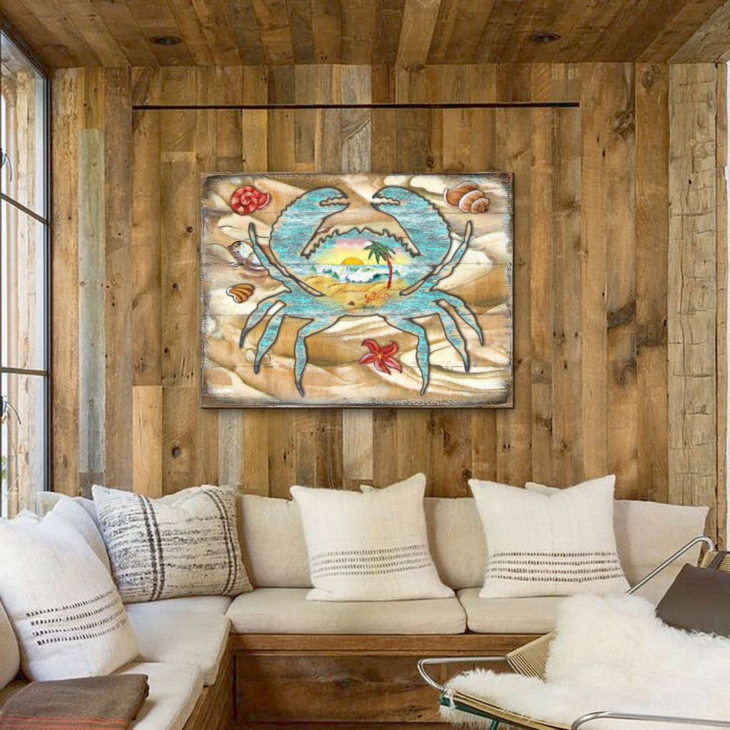 Vintage Spada Crab Wooden Coastal Wall Art by Nature Wonders - Coastal Sea-Life Decor - 95224-1B
