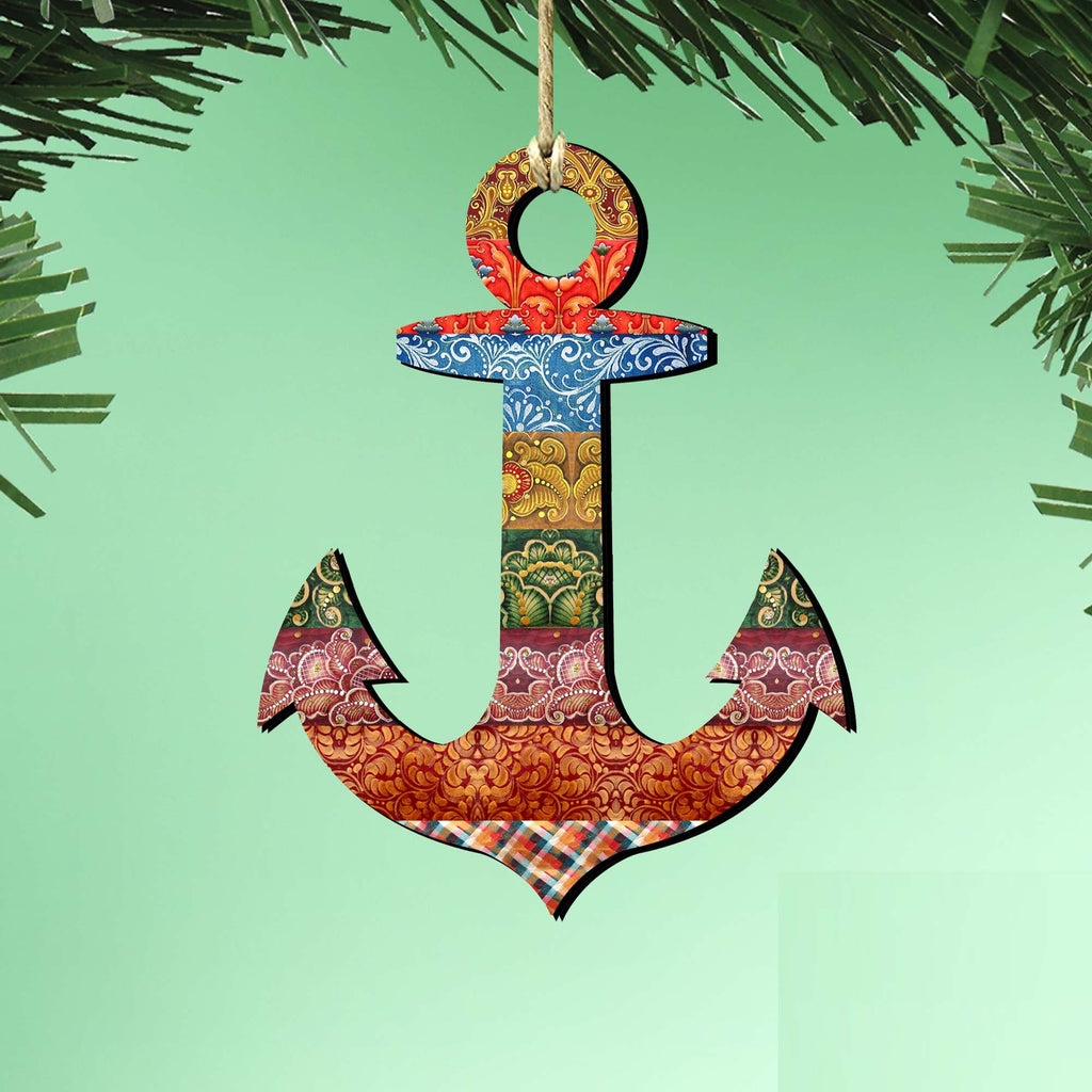 Decorated Anchor Wooden Ornaments by G. DeBrekht - Coastal Holiday Decor - 8198521-2