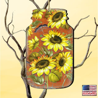Sunflower Mason Jar Wooden Ornaments by G. DeBrekht - Thanksgiving Halloween Decor - 8158906