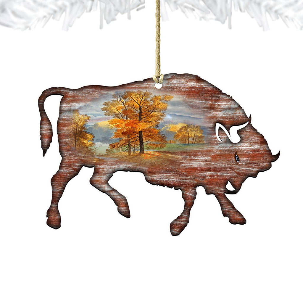 Buffalo Christmas Wooden Ornaments by Nature Wonders - Wildlife Holiday Decor - 8198212