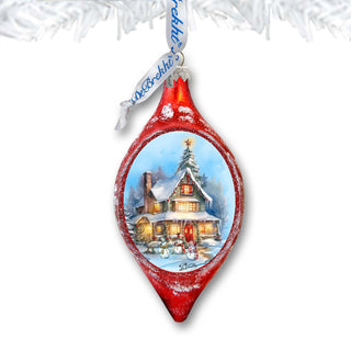 Christmas Cottage Drop Glass Ornament by G. Debrekht Christmas Santa Snowman Decor - 757-042