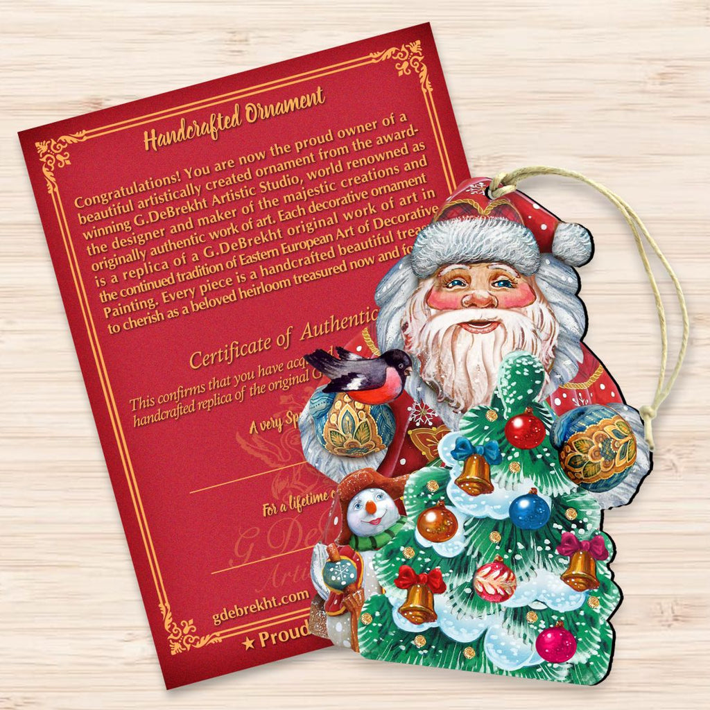 Santa Tree Decorating Wooden Ornaments by G. DeBrekht - Christmas Santa Snowman Decor - 8119181