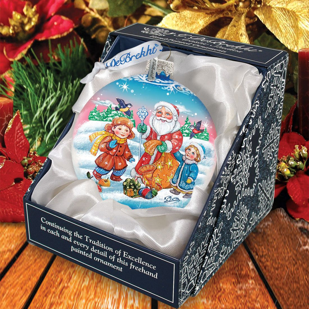 Gift Giver Santa Ball Glass Ornament by G. DeBrekht - Christmas Santa Snowman Decor - 73319